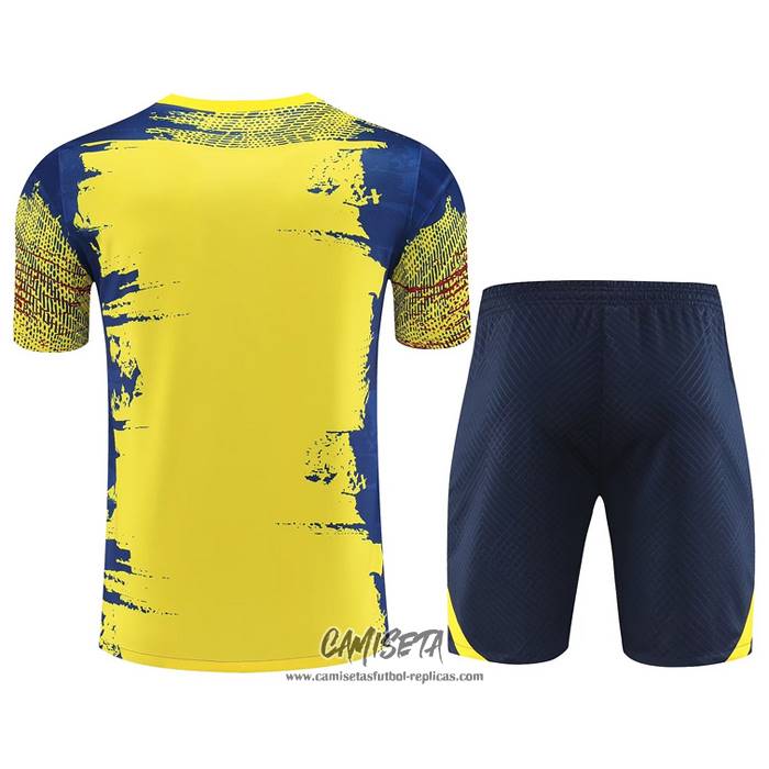 Chandal del Barcelona 2023-2024 Manga Corta Amarillo y Azul - Pantalon Corto